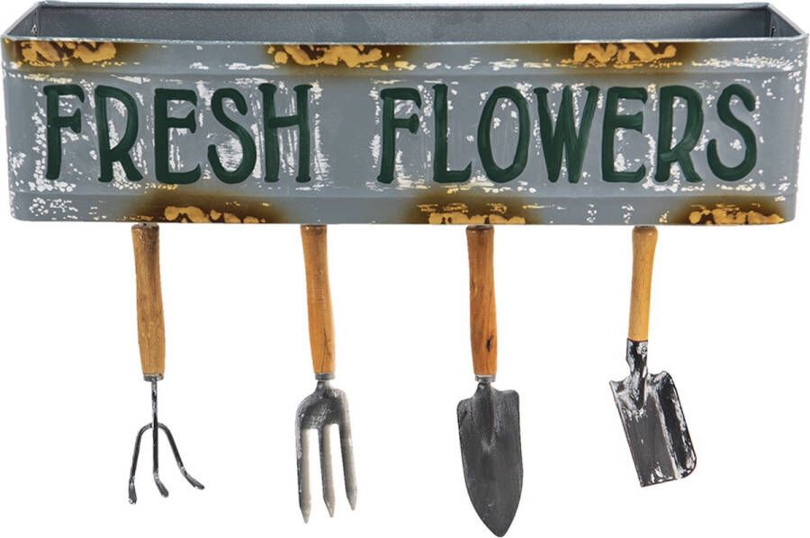 Clayre & Eef Plantenhanger Binnen 56*16*29 Cm Grijs Bruin Groen Metaal Rechthoek Fresh Flowers Hangpot Grijs Hangpot