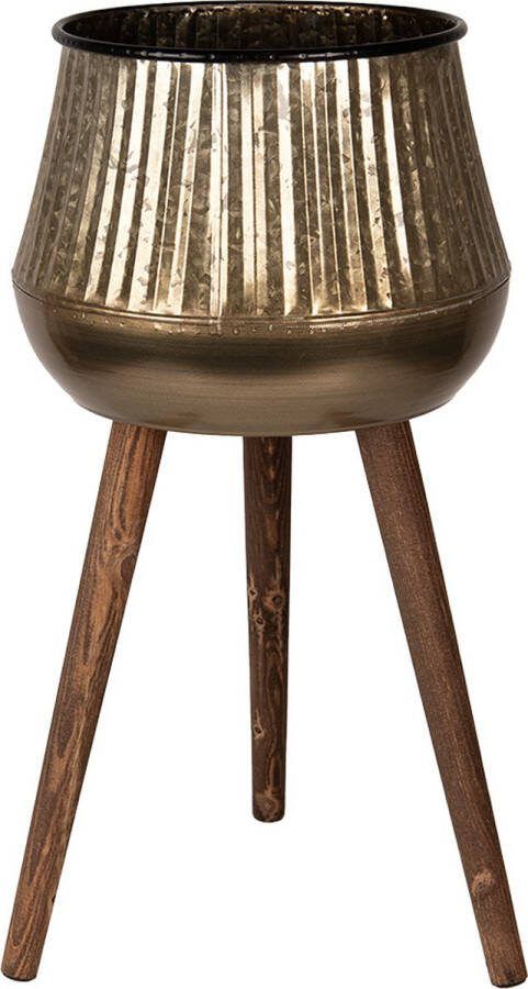Clayre & Eef Planthouder 66 cm Koperkleurig Bruin Metaal Hout Rond bloempot