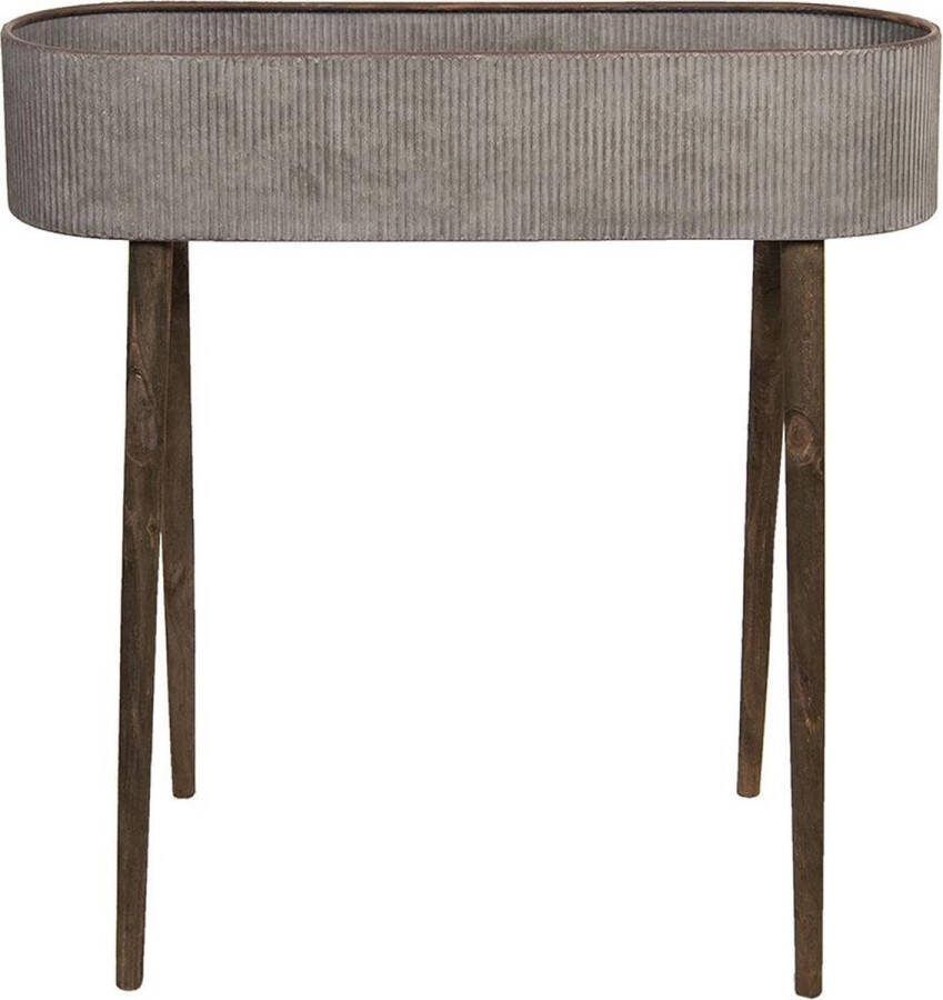 Clayre & Eef Plantenstandaard 66x25x77 Cm Grijs Zink Ovaal Bloempot Op Poten Plant Pot Plantenhouder Grijs Bloempot Op