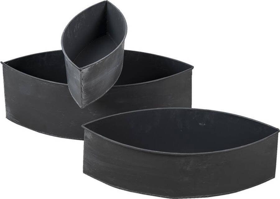 Clayre & Eef Bloempotten Set Van 3 Grijs Zink Ovaal Plantenpot Plantenhouder Decoratie Pot Grijs Plantenpot