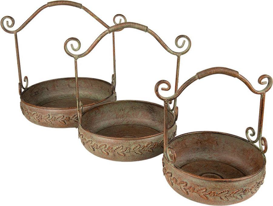 Clayre & Eef Bloempotten Set Van 3 Groen Ijzer Plantenpot Plantenhouder Groen Plantenpot Plantenhouder