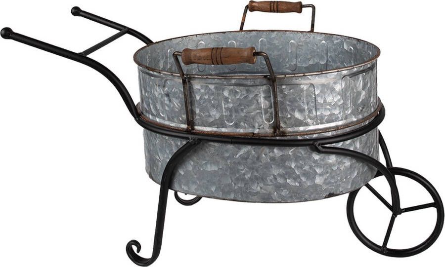 Clayre & Eef Planthouder Kruiwagen 54x31x31 cm Grijs Ijzer Decoratie Plantenhouder