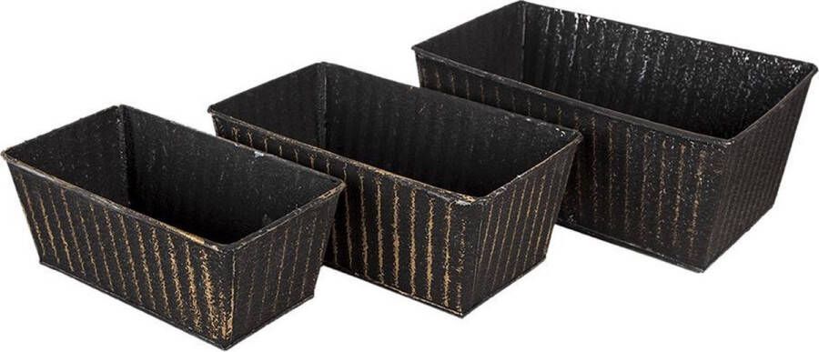 Clayre & Eef Bloempotten Set Van 3 Zwart Zink Rechthoek Plantenpot Plantenhouder Decoratie Pot Zwart Plantenpot