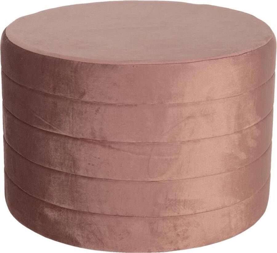 Clayre & Eef Poef Ø 60x40 cm Roze Hout Textiel Rond Hocker