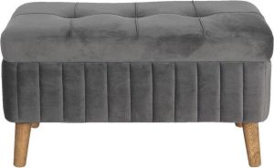 Clayre & Eef Poef 72x36x40 Cm Grijs Hout Textiel Rechthoek Hocker Voetenbankje Opbergkist Grijs Hocker Voetenbankje