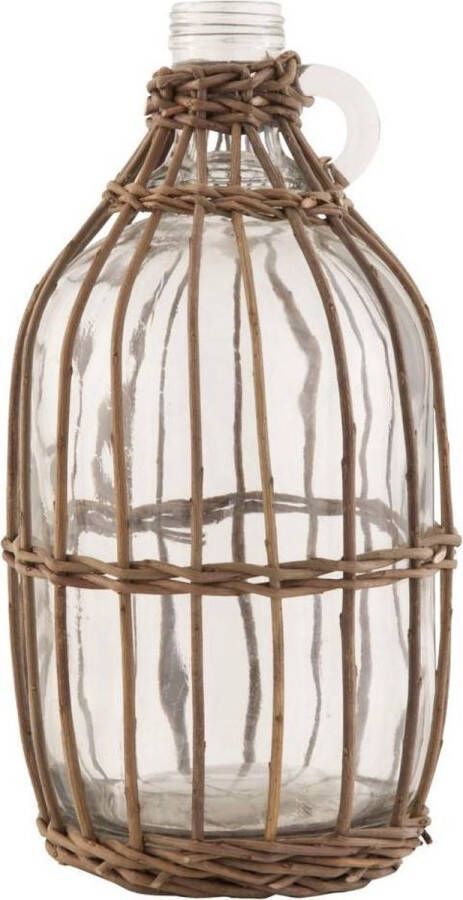 Clayre & Eef Rattan met glazen Fles Beige h29 cm Riet