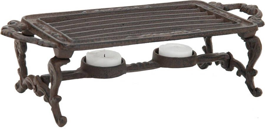 Clayre & Eef Rechaud met Waxinelicht 32x14x9 cm Bruin Ijzer Rechthoek Schotelwarmer met Theelichten