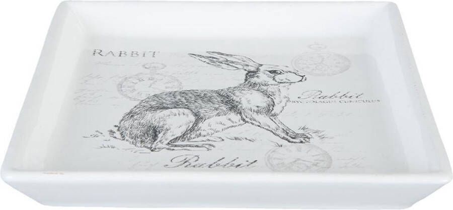 Clayre & Eef Serveerschaal 6CE0635 15*15*2 cm Wit Keramiek Presenteerschaal Dienblad Decoratie Schaal