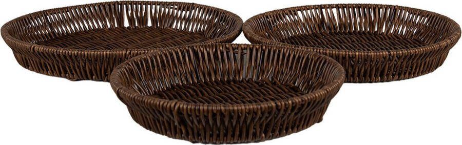 Clayre & Eef Serveerschalen Set van 3 Ø 28 Ø 25 Ø 22 cm Bruin Kunststof Rond