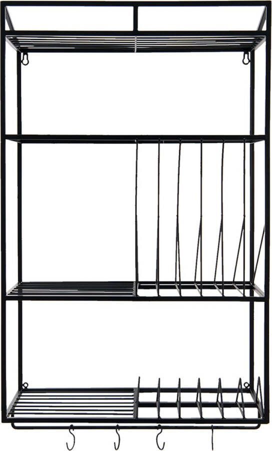 Clayre & Eef Serviesrek 55x25x90 cm Zwart Ijzer Keukenrek Bordenrek