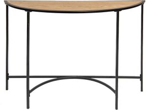 Clayre & Eef Sidetable 120*31*81 cm Zwart Bruin Ijzer Hout HalfRond Wandtafel Haltafel Console Tafel