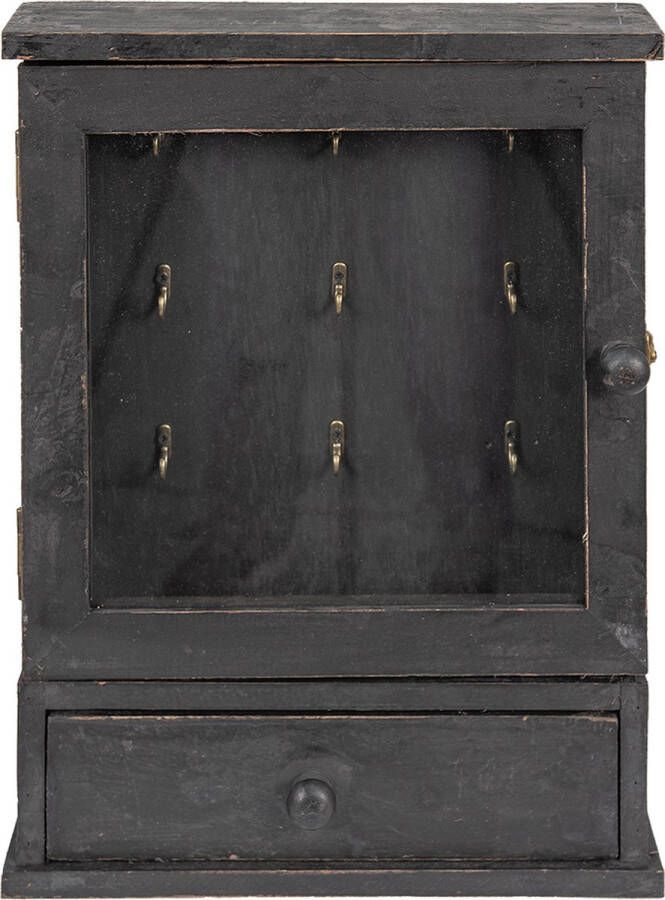 Clayre & Eef Sleutelkastje 36x9x47 cm Zwart Hout Glas Sleutelhouder Zwart Sleutelhouder