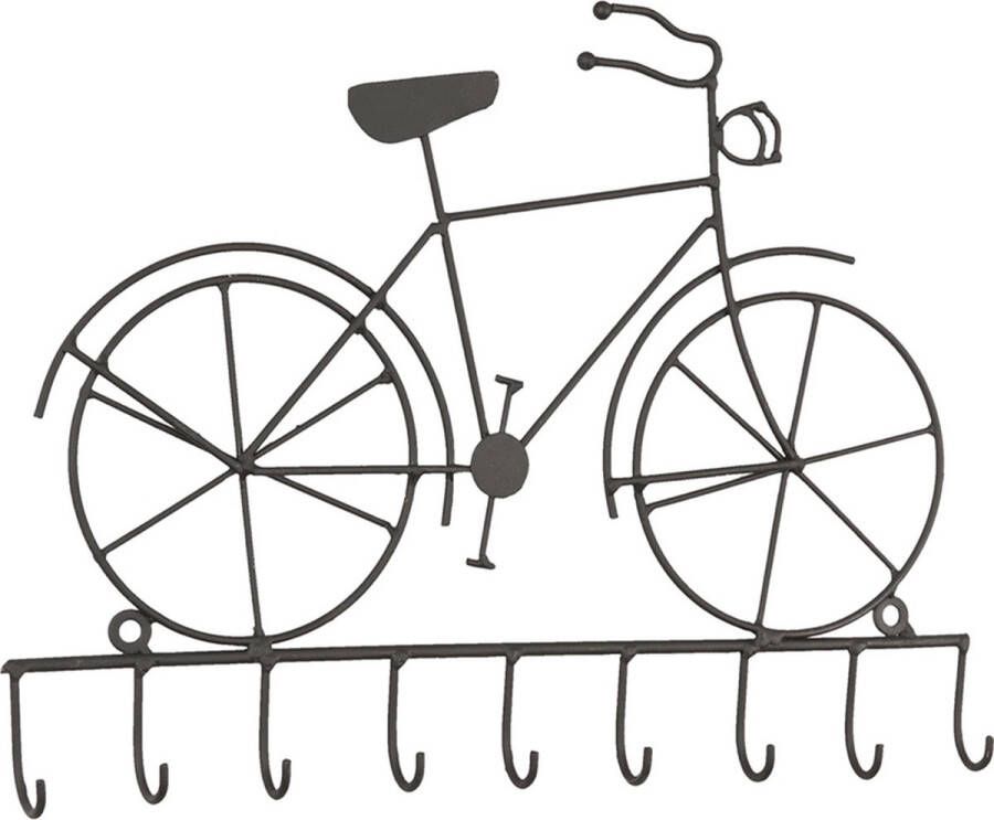 Clayre & Eef Sleutelrekje 32x23 cm Zwart Ijzer Fiets Wandhaak Sleutelhouder Zwart Wandhaak Sleutelhouder