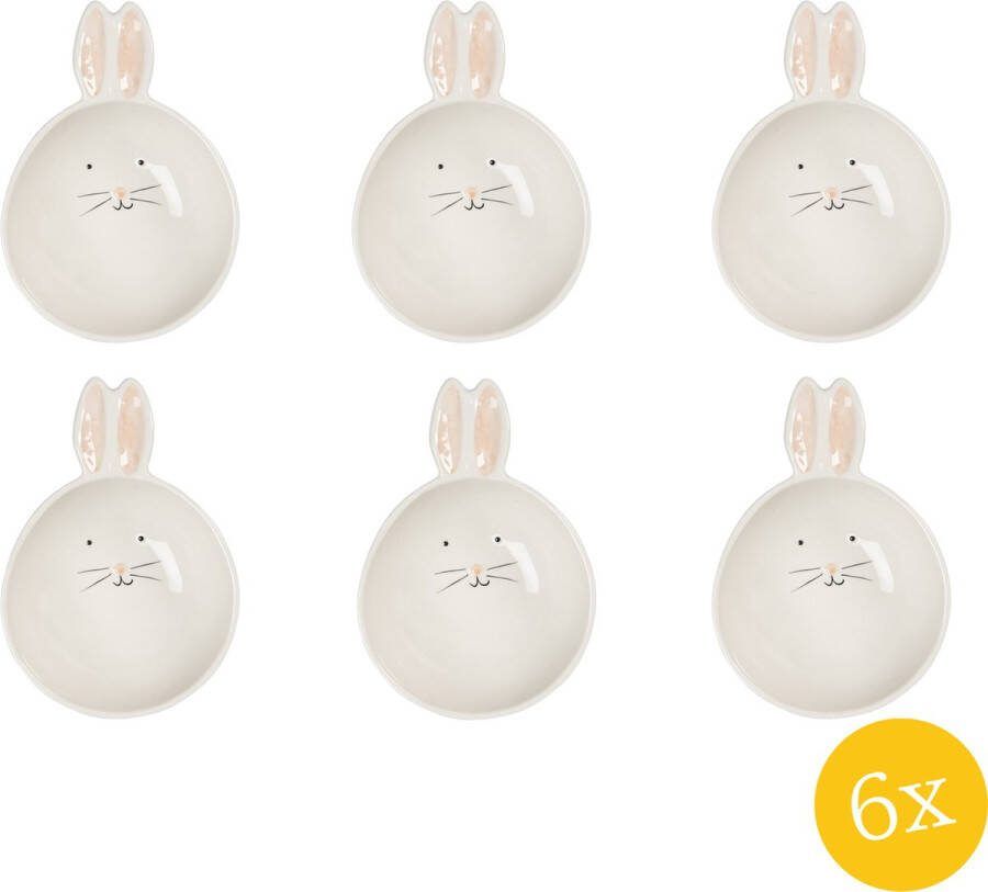 Clayre & Eef Soepbord set van 6 stuks 11x27x3 cm Beige Keramiek Rond Konijn Soepkom