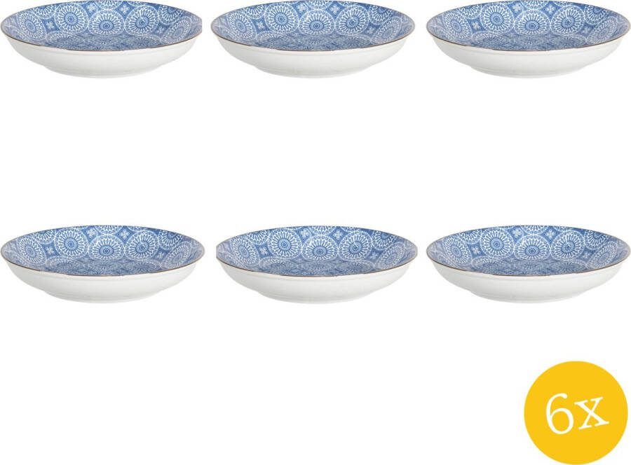 Clayre & Eef Soepbord set van 6 stuks Ø 20x4 cm Blauw Keramiek Rond Soepkom