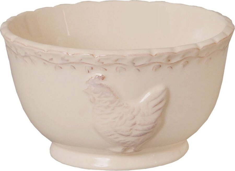 Clayre & Eef Soepkom Ø 13 cm Beige Keramiek Rond Kip Serveerkom