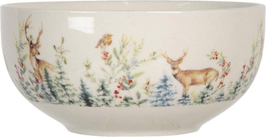 Clayre & Eef Soepkom Ø 14 cm Wit Keramiek Rond Hert Serveerkom Wit Serveerkom