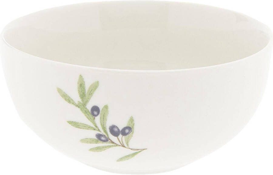 Clayre & Eef Soepkom Ø 14x6 cm Beige Blauw Keramiek Rond Olijftak Serveerkom