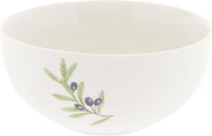Clayre & Eef Soepkom Ø 14x6 cm Beige Blauw Keramiek Rond Olijftak Serveerkom Kommen Rijstkom