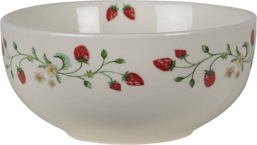 Clayre & Eef Soepkom Ø 14x7 cm Beige Rood Keramiek Rond Aardbeien Serveerkom Beige Serveerkom