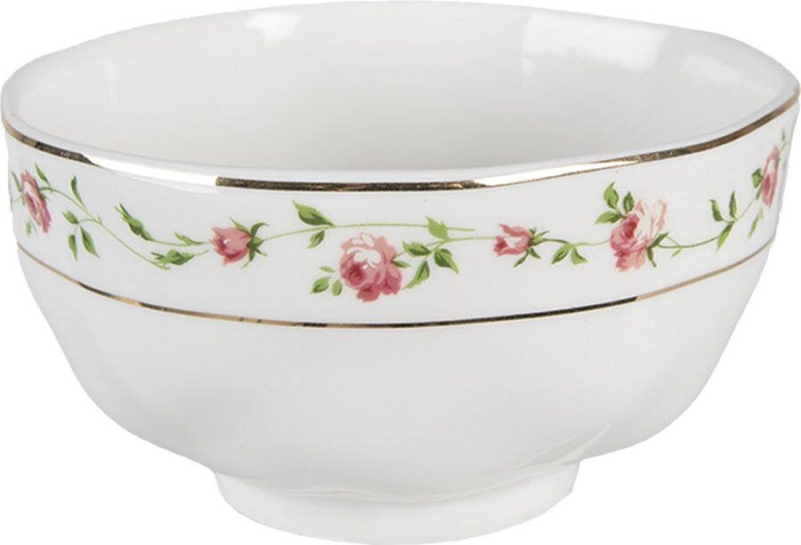 Clayre & Eef Soepkom 300 ml Wit Roze Porselein Rond Bloemen Serveerkom Wit Serveerkom