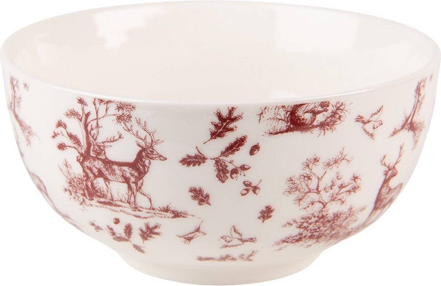 Clayre & Eef Soepkom 500 ml Beige Rood Porselein Rendieren en bomen Serveerkom Beige Serveerkom