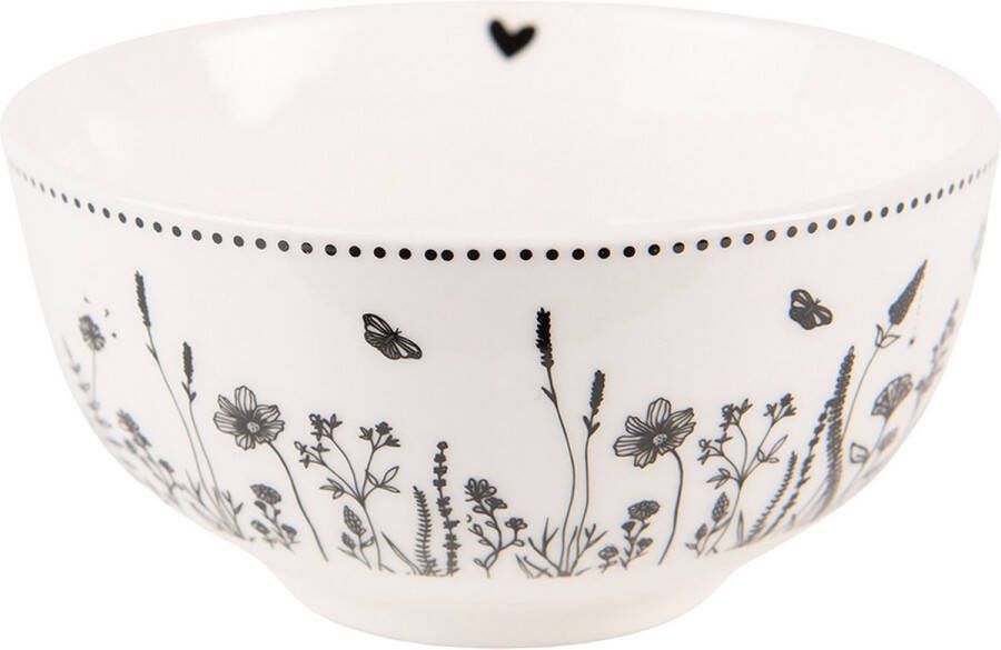 Clayre & Eef Soepkom 500 ml Beige Zwart Porselein Rond Bloemen Serveerkom Beige Serveerkom