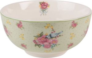 Clayre & Eef Soepkom 500 ml Groen Beige Porselein Rond Bloemen Serveerkom Kommen Rijstkom Groen Serveerkom Kommen