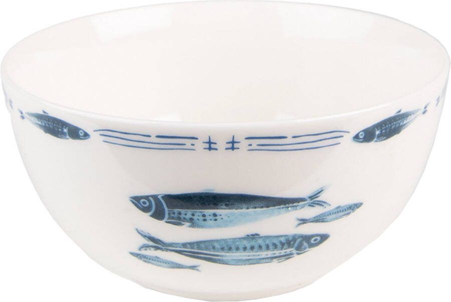 Clayre & Eef Soepkom 500 ml Wit Blauw Porselein Vissen Serveerkom Wit Serveerkom