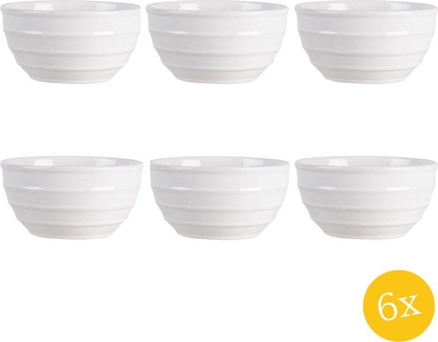 Clayre & Eef Soepkom set van 6 stuks 1000 ml Wit Keramiek Rond Strepen Serveerkom