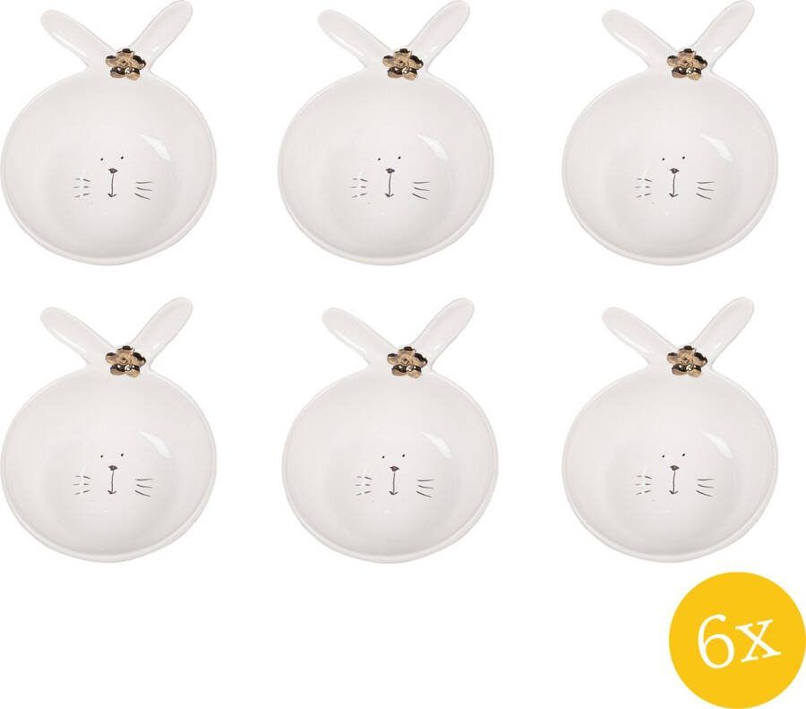 Clayre & Eef Soepkom set van 6 stuks 200 ml Wit Porselein Konijn Serveerkom