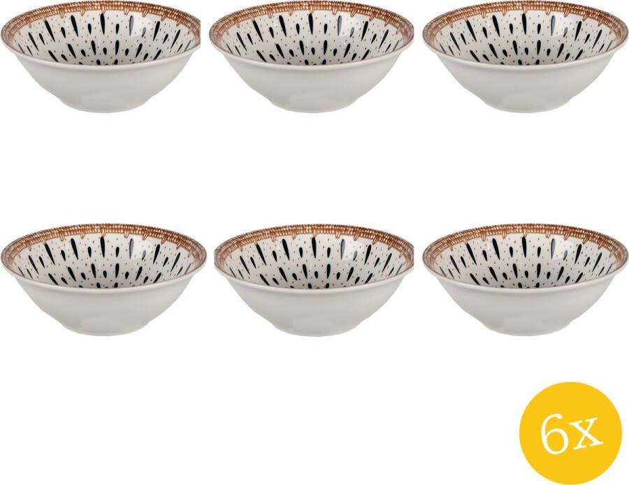 Clayre & Eef Soepkom set van 6 stuks 300 ml Wit Zwart Keramiek Serveerkom