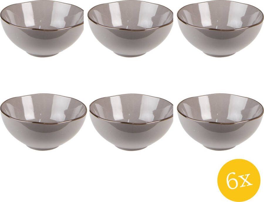 Clayre & Eef Soepkom set van 6 stuks 500 ml Grijs Keramiek Rond Serveerkom