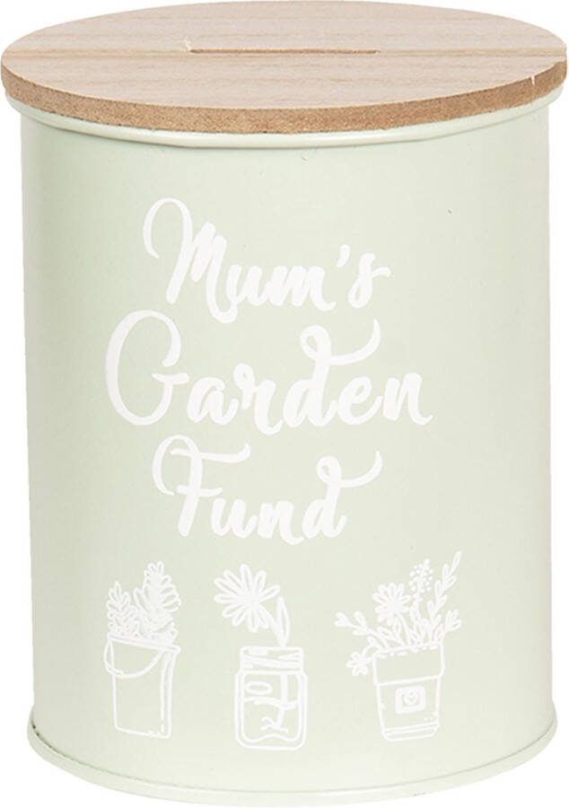Clayre & Eef Spaarpot Ø 12x14 cm Groen Hout Metaal Rond Leuke Spaarpot