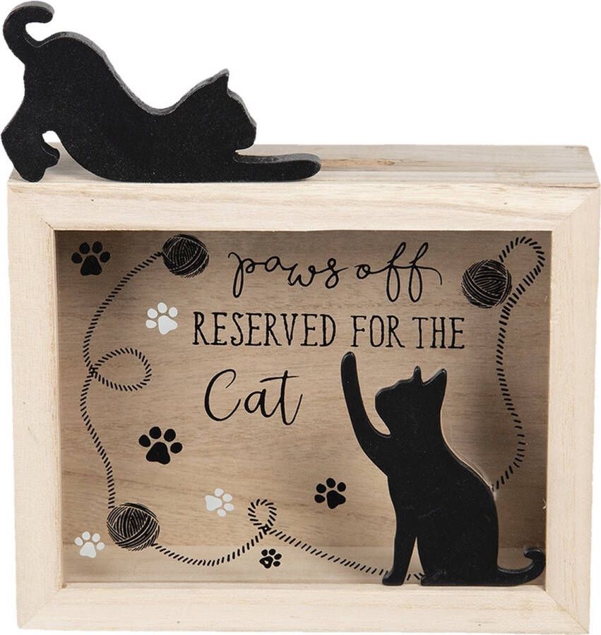 Clayre & Eef Spaarpot 21x7x22 cm Bruin Hout Glas Rechthoek Katten For The Cat Leuke Spaarpot Spaarvarken