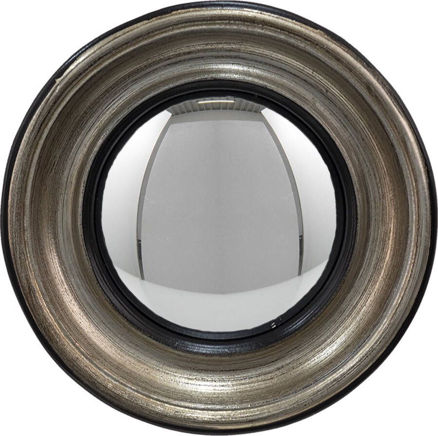 Clayre & Eef Spiegel Ø 23 cm Zilverkleurig Zwart Kunststof Rond Bolle Spiegel