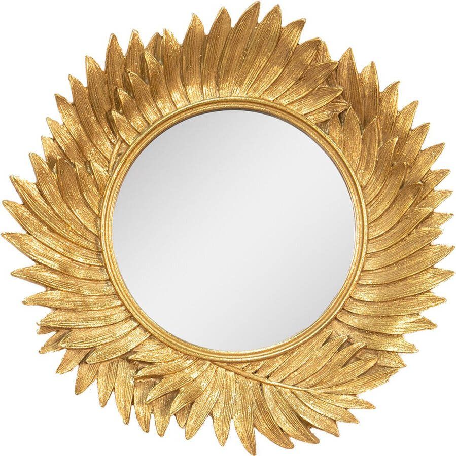 Clayre & Eef Spiegel Ø 25 cm Goudkleurig Kunststof Rond Passpiegel Wand spiegel Muur spiegel Goudkleurig Passpiegel