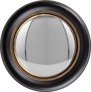 Clayre & Eef Spiegel Ø 32 Cm Zwart Goudkleurig Hout Glas Rond Grote Spiegel Wand Spiegel Muur Spiegel Zwart Grote