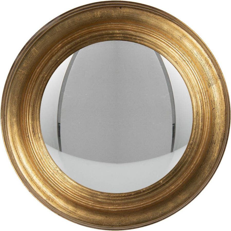 Clayre & Eef Wandspiegel Ø 34*4 cm Goudkleurig Hout Rond Grote Spiegel Muur Spiegel Wand Spiegel Goudkleurig Grote