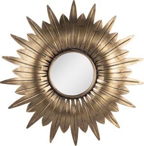Clayre & Eef Spiegel 40x41 Cm Koperkleurig Ijzer Glas Rond Muur Spiegel Wand Spiegel Koperkleurig Muur Spiegel Wand