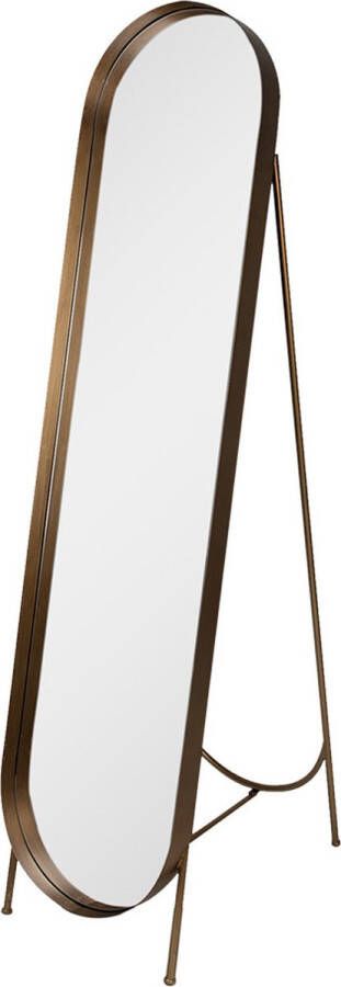 Clayre & Eef Spiegel 41x179 cm Goudkleurig Bruin Ijzer Hout Ovaal Staande spiegel Goudkleurig Staande spiegel