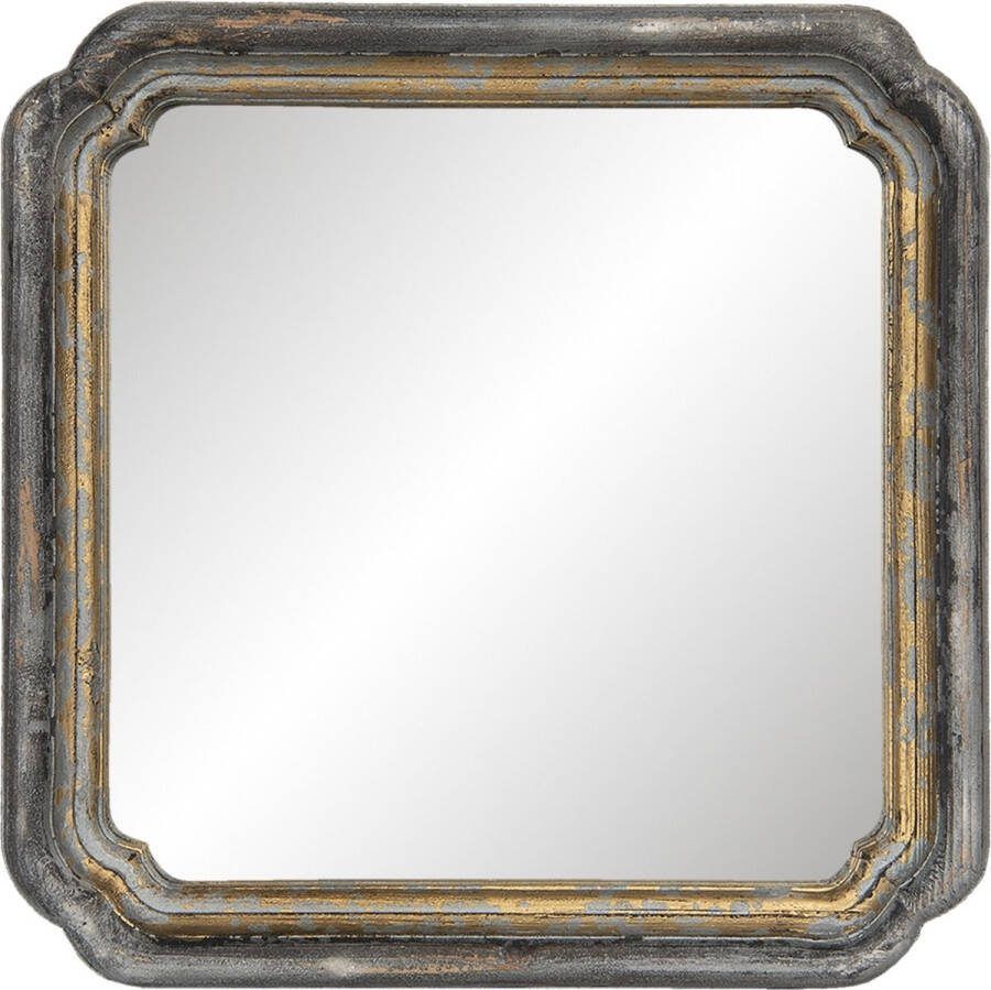 Clayre & Eef Spiegel 44x44 cm Goudkleurig Hout Vierkant Grote Spiegel
