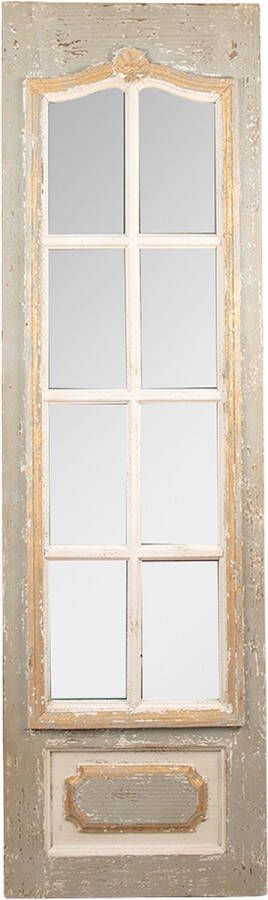 Clayre & Eef Spiegel 50x172 cm Beige Grijs Hout Glas Rechthoek Grote Spiegel Wand Spiegel Muur Spiegel