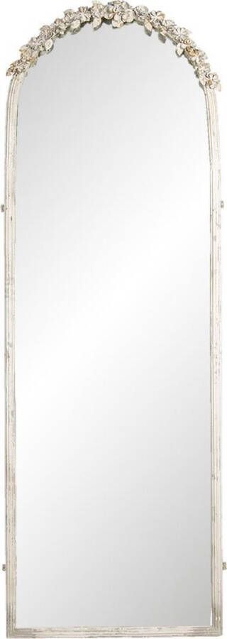 Clayre & Eef Wandspiegel 55*7*160 cm Wit Ijzer glas hout Rechthoek Grote Spiegel Muur Spiegel Wand Spiegel