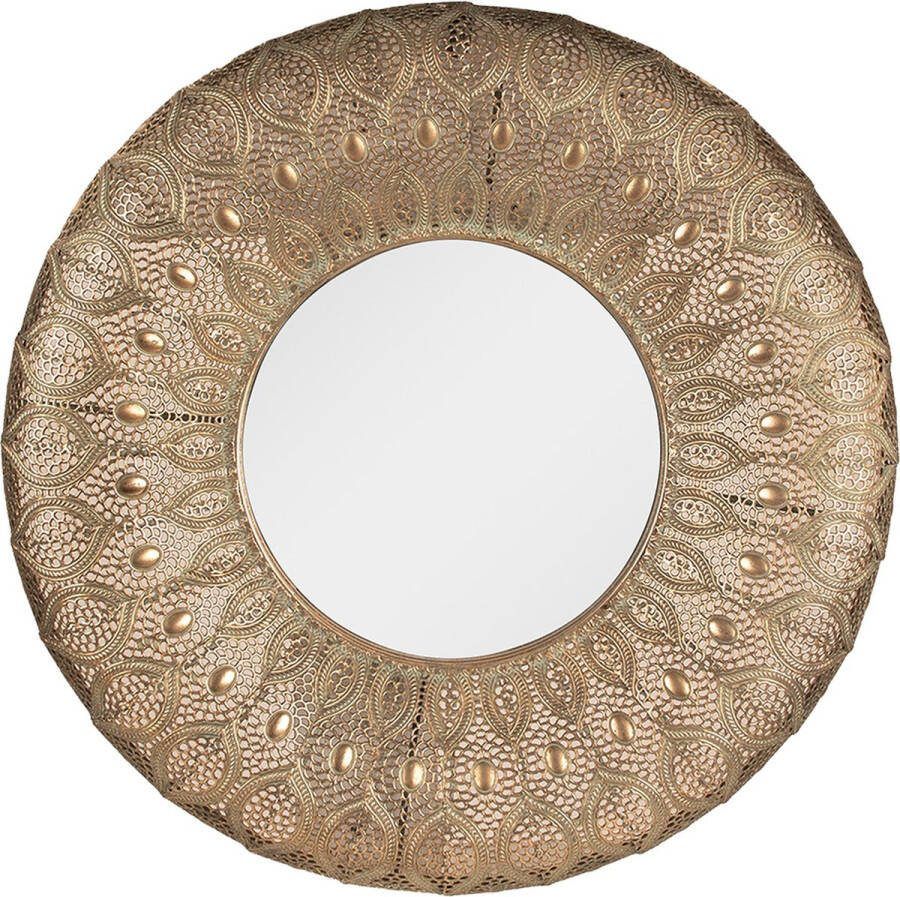 Clayre & Eef Spiegel Ø 60 cm Goudkleurig Metaal Rond Grote Spiegel Goudkleurig Grote Spiegel