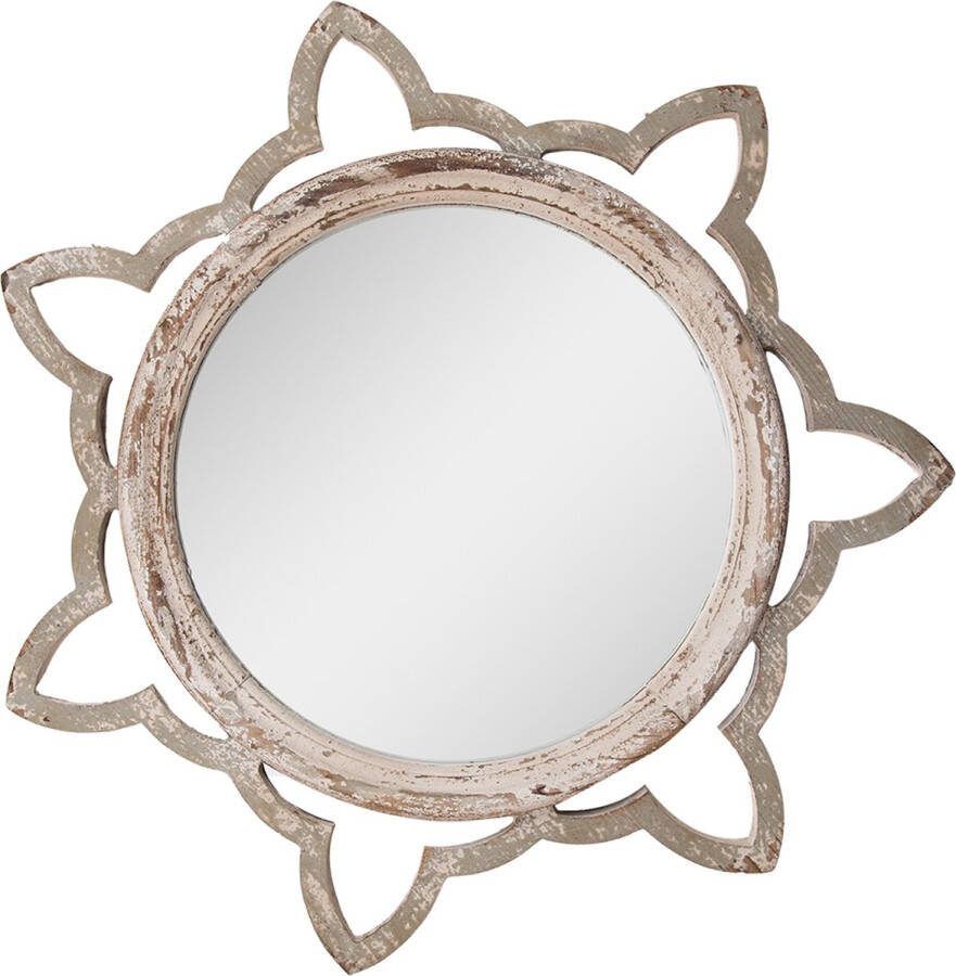 Clayre & Eef Spiegel 86x84 cm Beige Hout Grote Spiegel Beige Grote Spiegel
