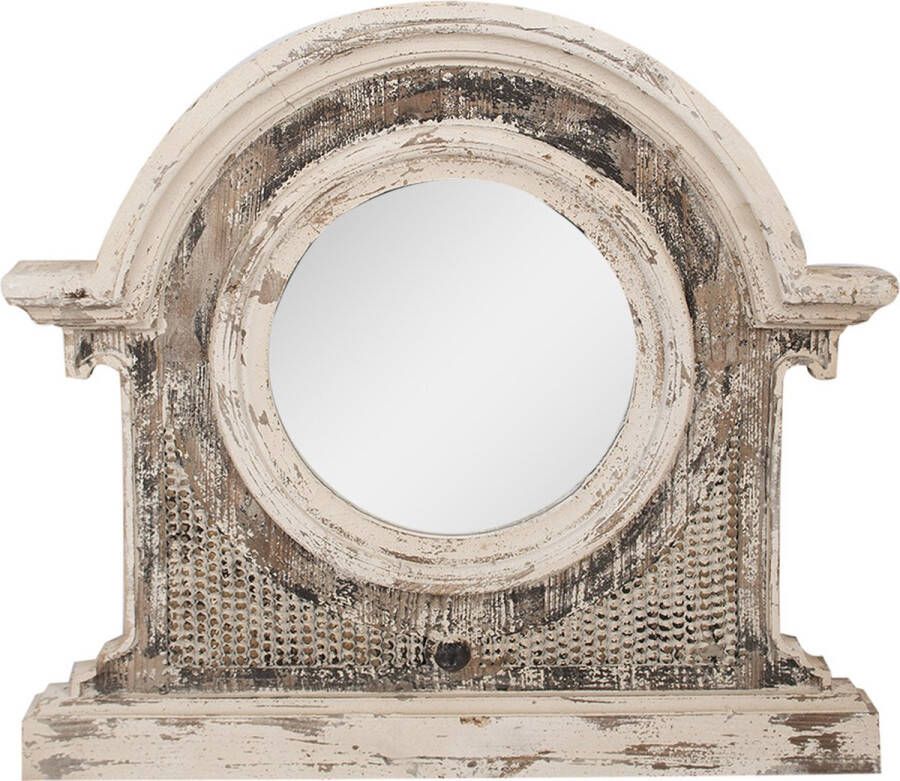 Clayre & Eef Spiegel 89x8x82 cm Beige Bruin Glas Hout Rond Wandspiegel Beige Wandspiegel