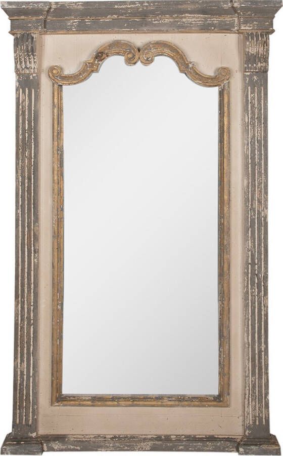Clayre & Eef Spiegel 90x153 cm Grijs Beige Hout Glas Wandspiegel Grijs Wandspiegel