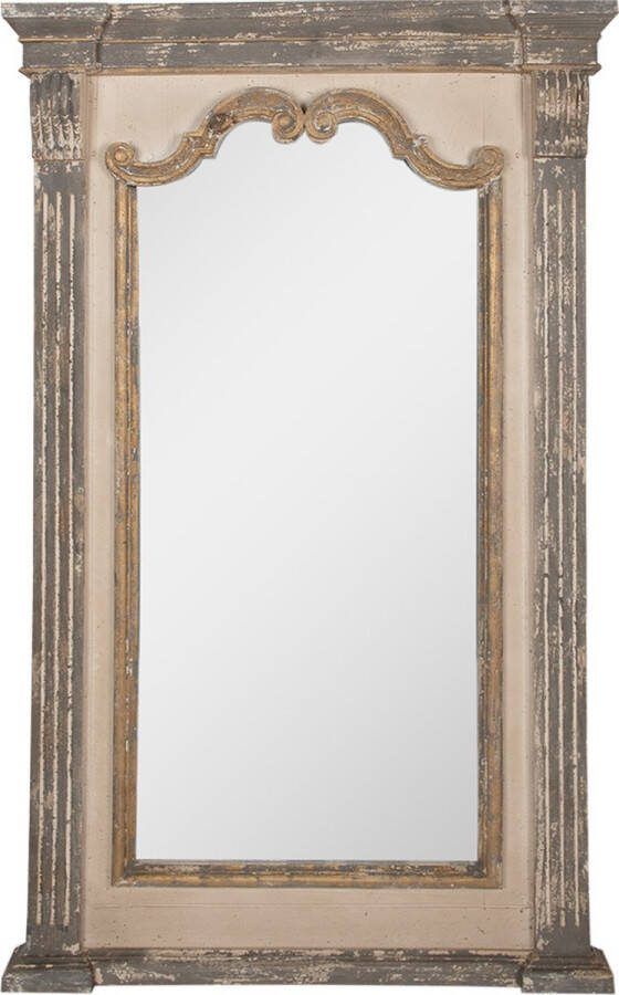 Clayre & Eef Spiegel 90x153 cm Grijs Beige Hout Glas Wandspiegel Grijs Wandspiegel