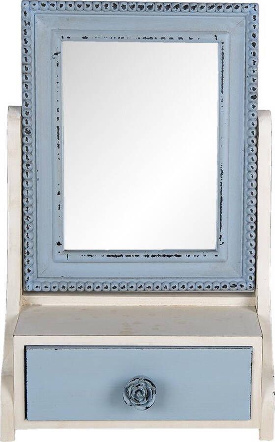 Clayre & Eef Staande Spiegel 25*14*38 cm Blauw MDF glas Staande Spiegel Decoratie Spiegel